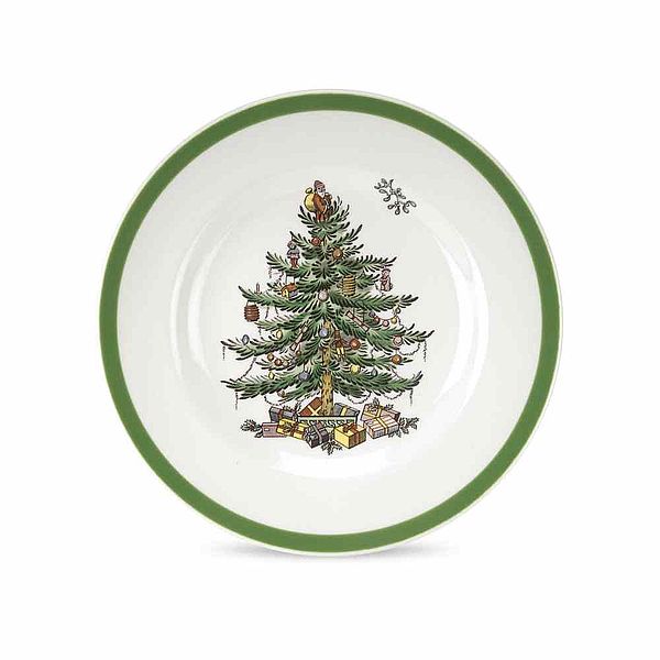 Frühstücksteller Christmas Tree, Teller mit Weihnachtsbaum-Motiv und grünem Rand von Spode