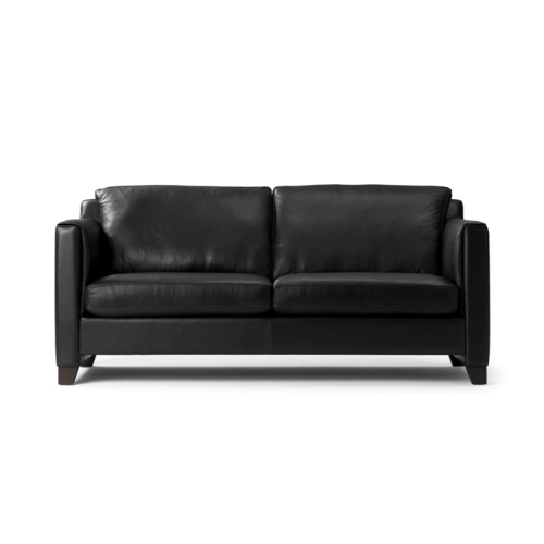 schwarzes Ledersofa Murano mit schwarzen Füßen von Bench