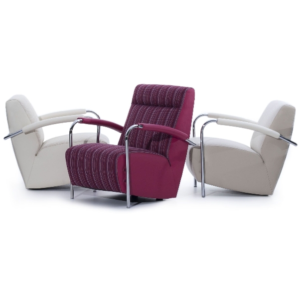 Leolux drei Sessel Scylla in weiß und purple