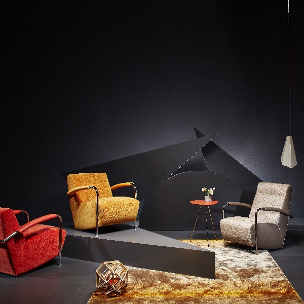 Leolux drei Sessel Scylla in rot, gelb und orange