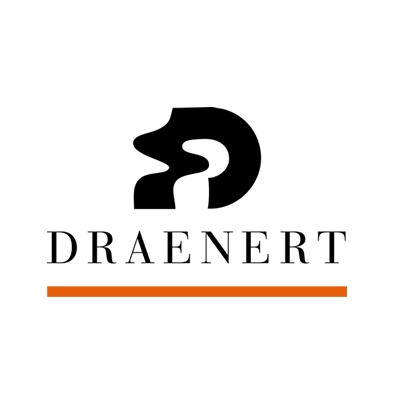 Logo Draenert in schwarz weiß mit orangem Strich