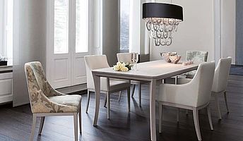 BW Stuhl Leona und Tisch Leona in weiß, Deckleuchte Elements in schwarz