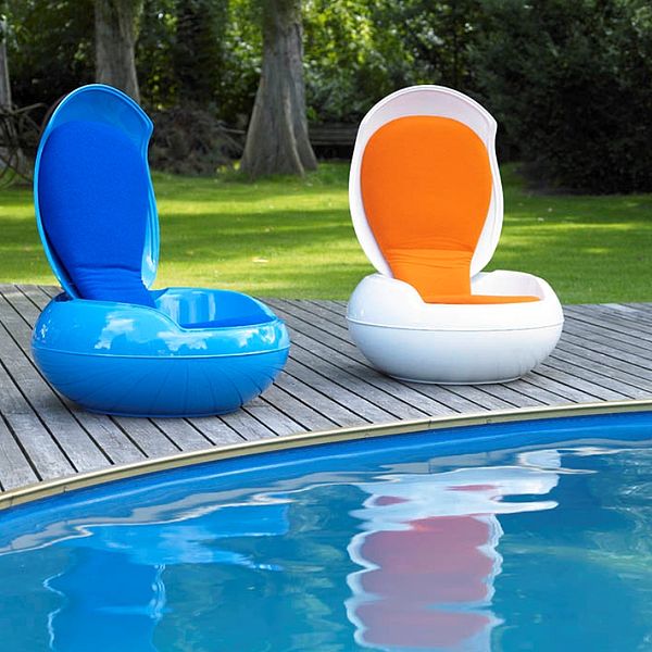 Ghyczy zwei Garten-Sessel Garden egg chair in blau und weiß-orange