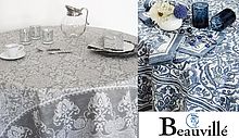 Tischdecken von Beauville, Modell Grand Soir in grau und Saint Tropez in blau