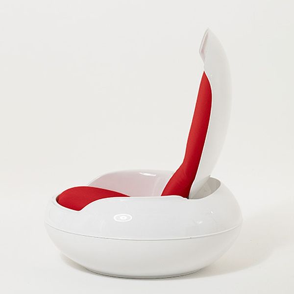 Ghyczy Sessel Garden Egg Chair in weiß mit rotem Sitzbezug