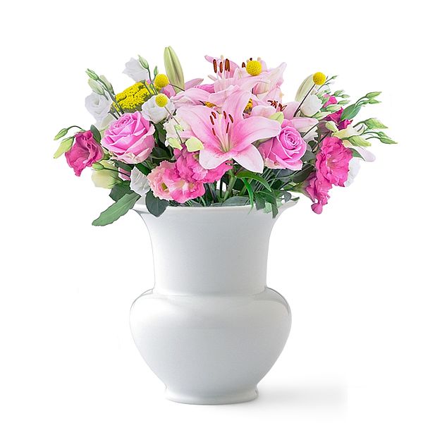 KPM Fidibus Vase mit rose farbenem Strauß