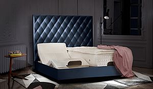 Treca Interiors Boxspring Bett Diamant in marine-farben mit verstellbaren Matratzen