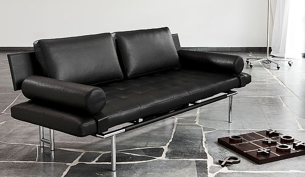 ipdesign Sofaliege campus de luxe mit zwei Rückenkissen als Sofa, schwarzes Leder