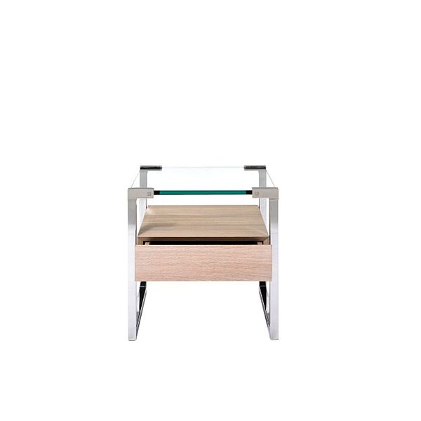 Nachttisch von Ghyczy Glastisch mit heller Schublade und Acryl-Anstelltisch von Casarte