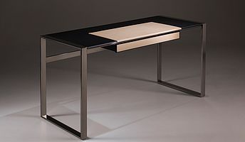 Schreibtisch Desk in bronze von Orsenigo, Platte Eiche dunkel mit Ledereinlage