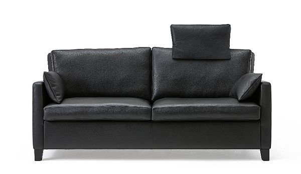 Werther Sienna Sofa in schwarzem Leder mit Kopfstütze