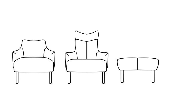 ipdesign Zeichnung der Sessel und Hocker Flow