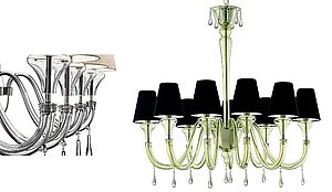 Lüster/Kronleuchter Maryland aus grünem Glas mit schwarzen Schirmen von Barovier und Toso