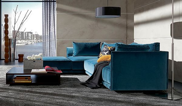 ipdesign Sofalandschaft Cube Lounge, blauer Velours-Bezug