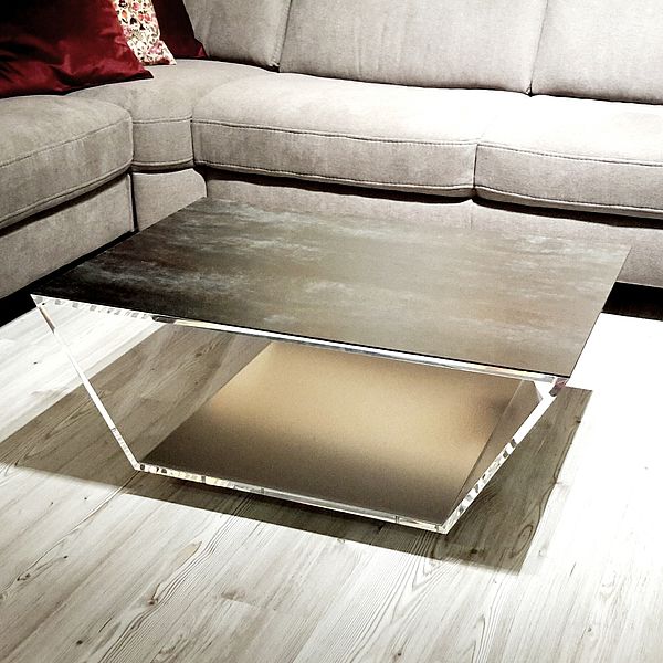  Delta 518 Couchtisch Acryl mit Glasplatte in Rost-Optik