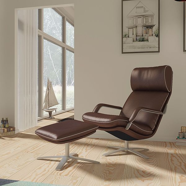 Relaxsessel und Hocker Nasa von Berg Furniture in braunem Leder
