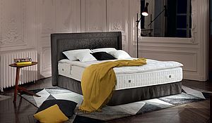 Treca Paris Boxspring Bett mit Kopfteil Monte-Carlo schwarzer Stoffbezug