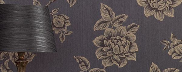 Rasch Textil Vliestapete Seraphine in dunkelbraun mit goldenen Blumen