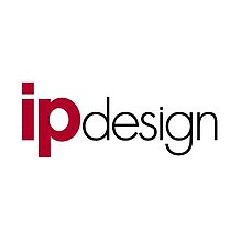 Logo von ipdesign in rot und grau
