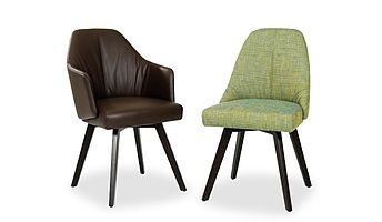 ipdesign flow dining stuhl in grün und Armlehnstuhl in braun