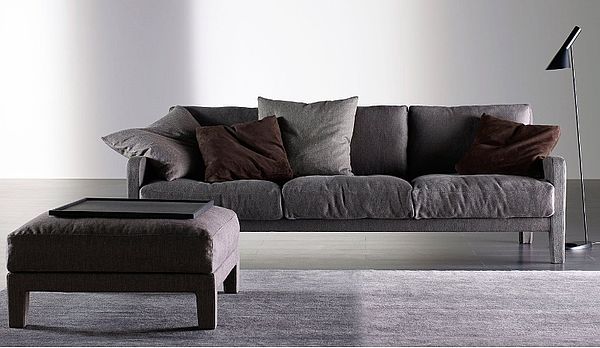 Meridiani Sofa und Hocker Forrest Soft in braun-grauem Stoff