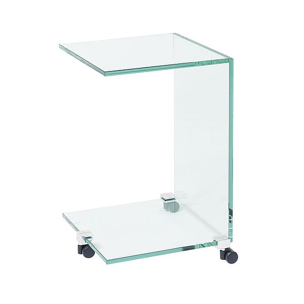 Ghyczy Tisch TC Pioneer, Glas-Beistelltisch mit Rollen