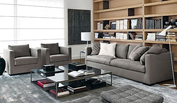 Meridiani Sofa und zwei Sessel Belmon in grauem Stoff
