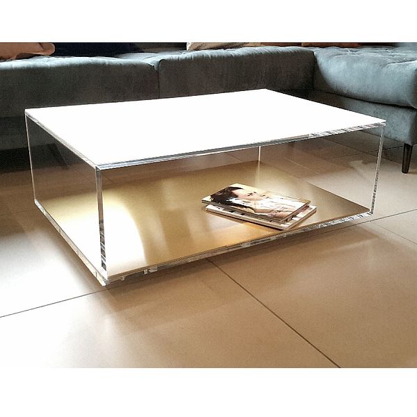 Casarte Rolltisch 501 mit weißen Glasplatten und Messing-Ablage