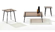 Draenert Tosca 1380 Beistelltisch, Couchtisch und runder Beistelltisch mit Glasplatten in braun