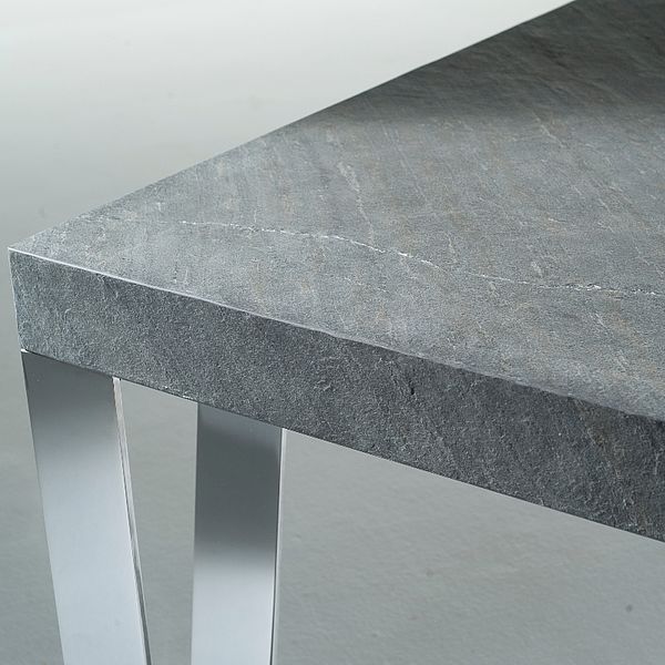 Orsenigo Kyoto Esstisch Nahaufnahme Tischplatte Schiefer, Gestell Nickel matt