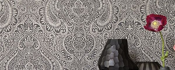 Rasch Textil Vliestapete Ceylon mit Paisley-Muster in schwarz-grau